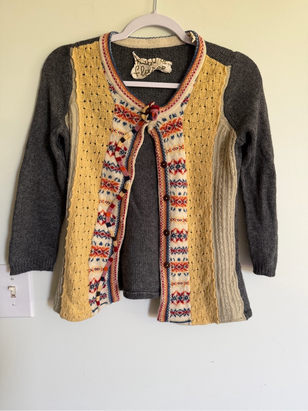 Anthropologie Field of Flowers Fair Isle  Cardigan Folk heritage grandmacore